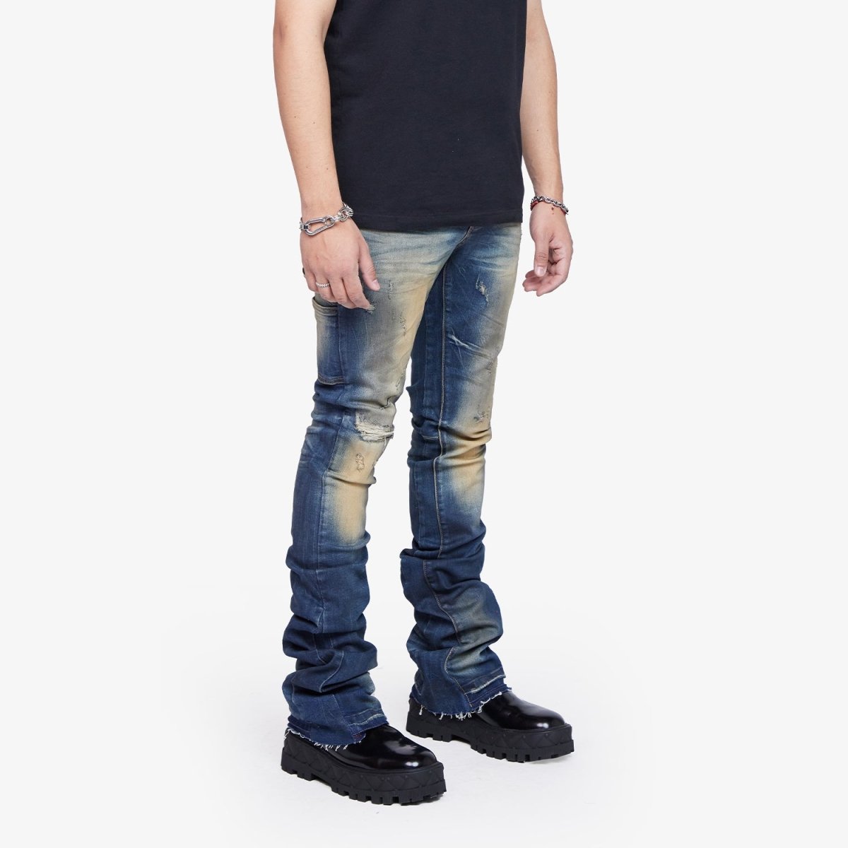 “CASPIAN" SUPER STACKED FLARE JEAN DIRTY VINTAGE