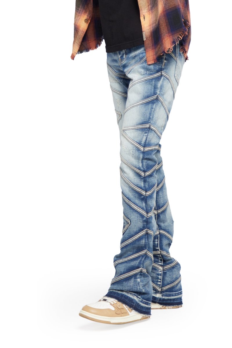 “CASSIUS” STACKED FLARE JEAN LIGHT WASH