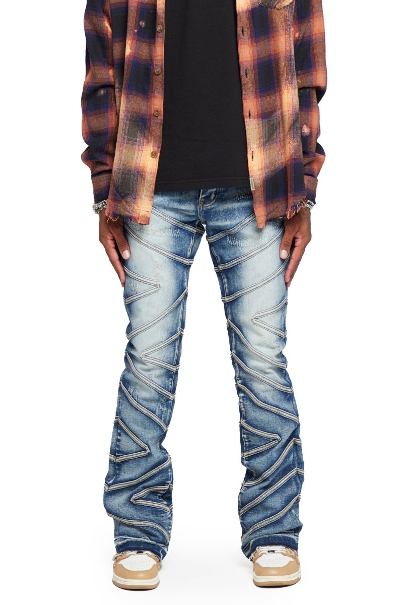 “CASSIUS” STACKED FLARE JEAN LIGHT WASH