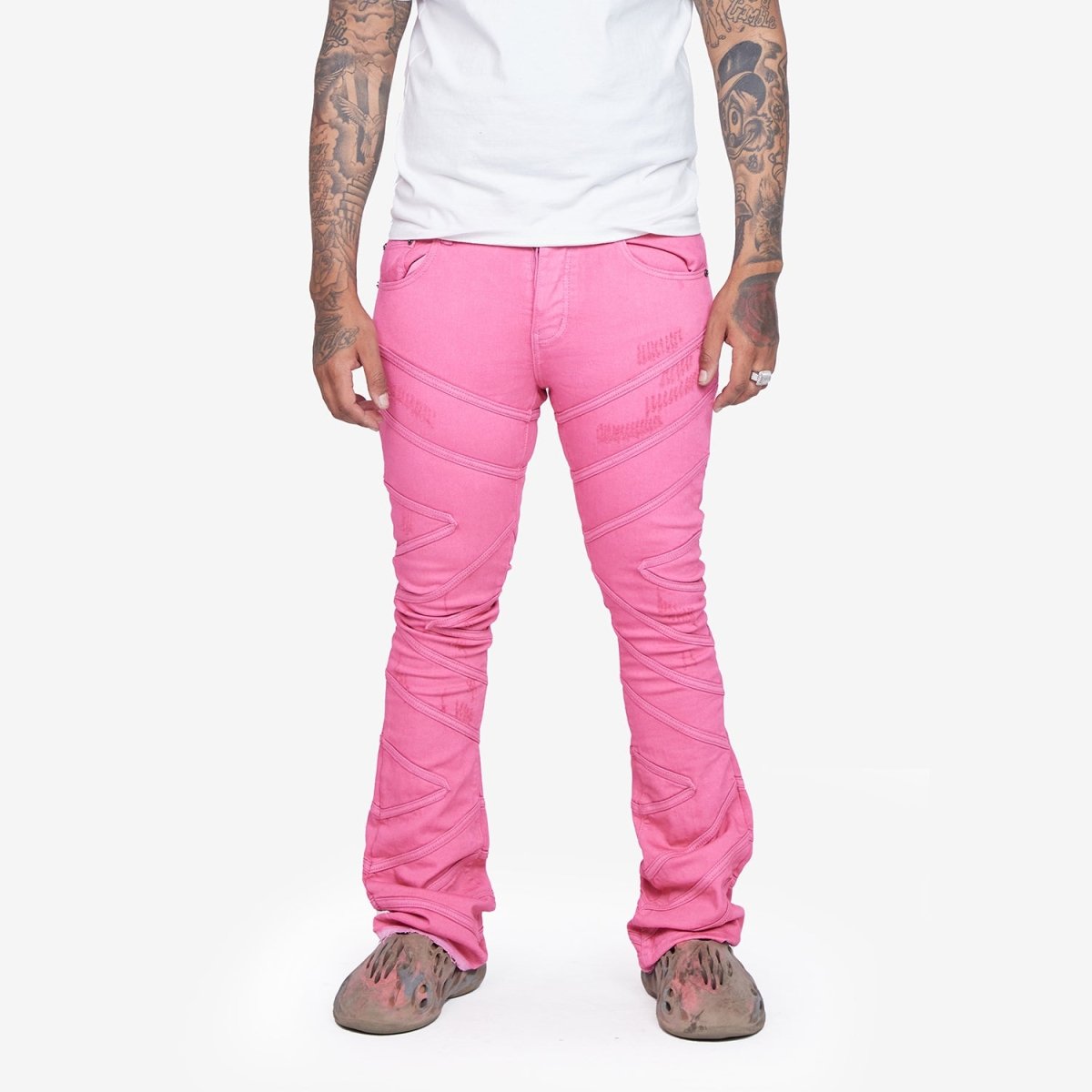 "CASSIUS” STACKED FLARE JEAN PINK