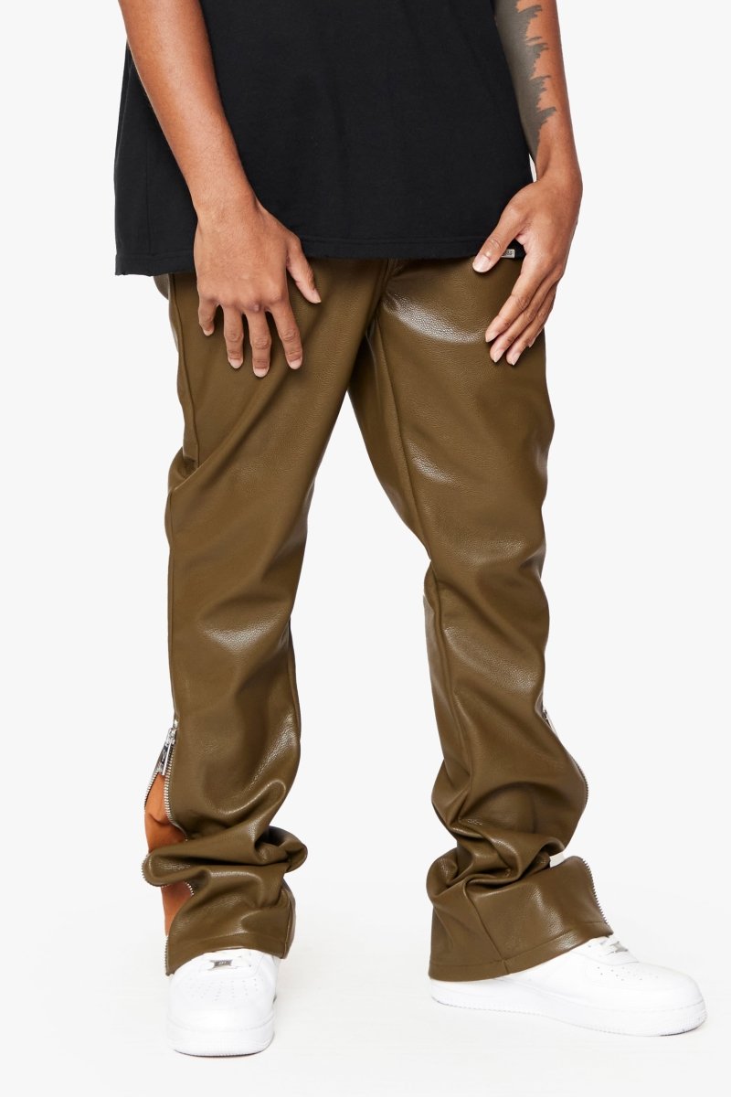 "CERNIERA”  STACKED FLARE LEATHER OLIVE BROWN