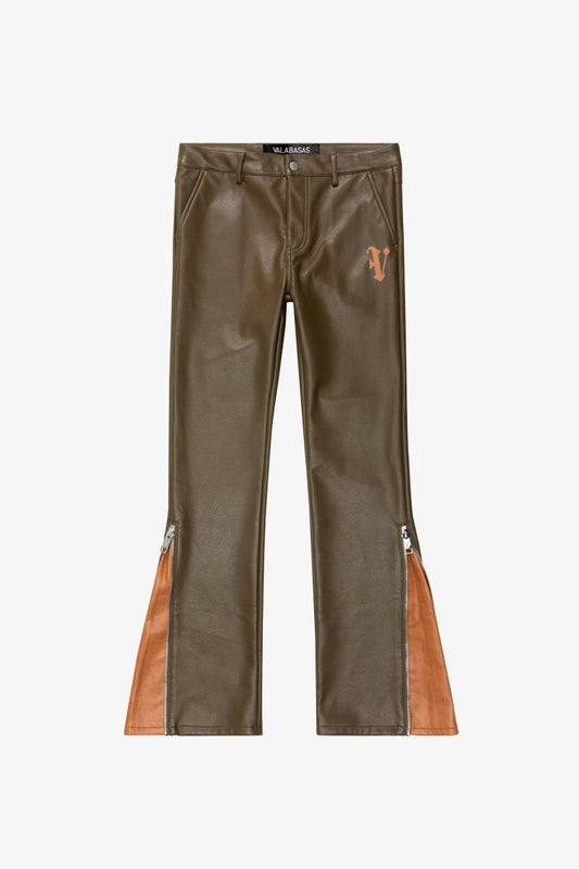 "CERNIERA”  STACKED FLARE LEATHER OLIVE BROWN