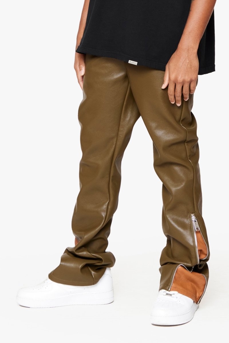 "CERNIERA”  STACKED FLARE LEATHER OLIVE BROWN