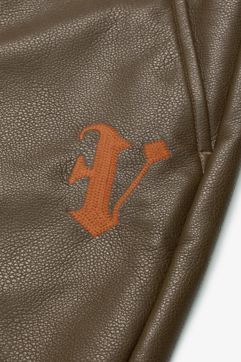 "CERNIERA”  STACKED FLARE LEATHER OLIVE BROWN