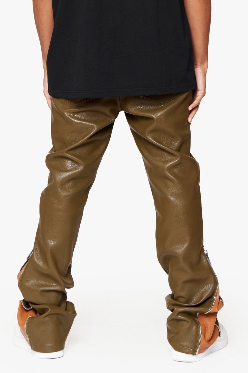 "CERNIERA”  STACKED FLARE LEATHER OLIVE BROWN