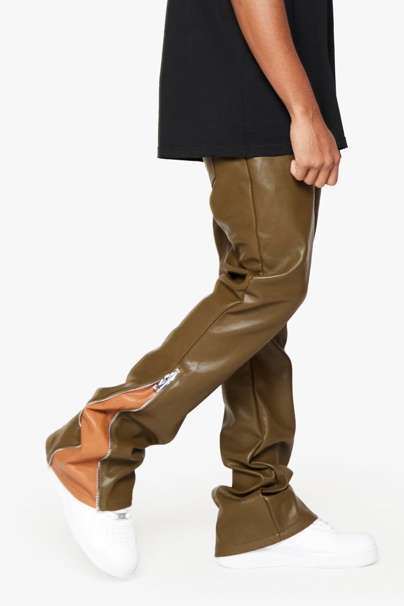 "CERNIERA”  STACKED FLARE LEATHER OLIVE BROWN