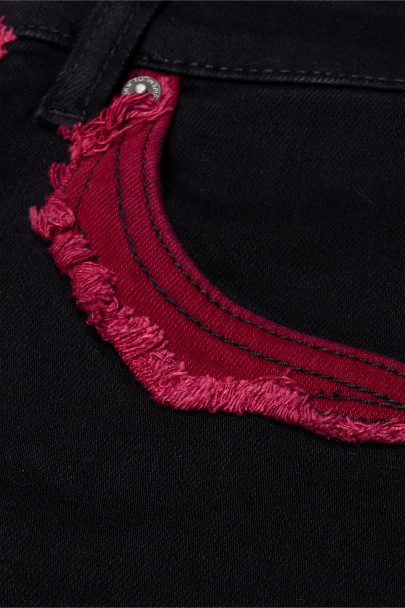 "CHICAGO" STACKED FLARE JEAN RED BLACK