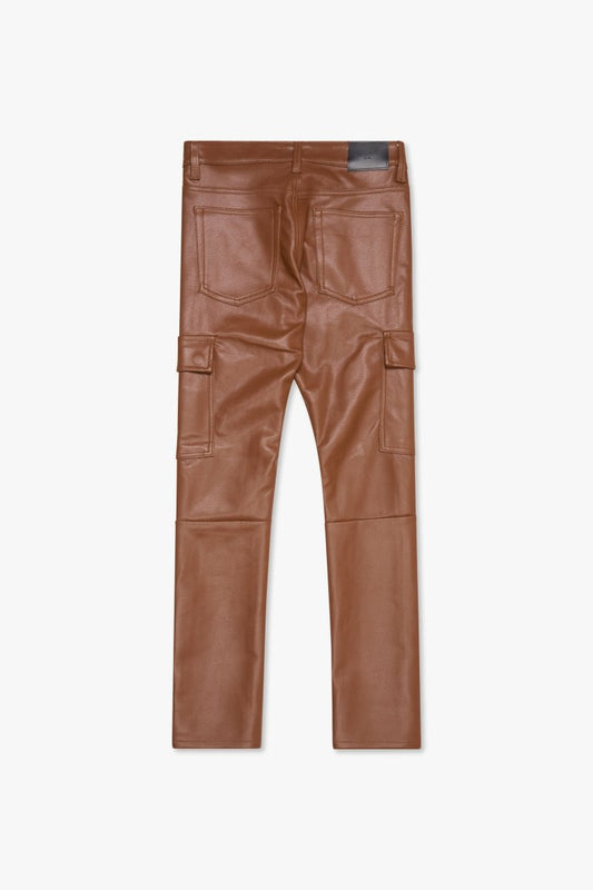 "CITING" SKINNY VEGAN LEATHER JEAN BROWN