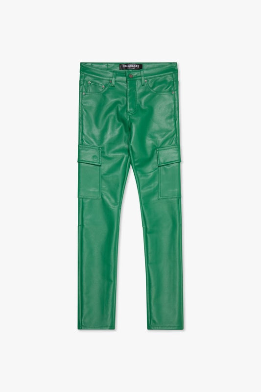 "CITING" SKINNY VEGAN LEATHER JEAN GREEN