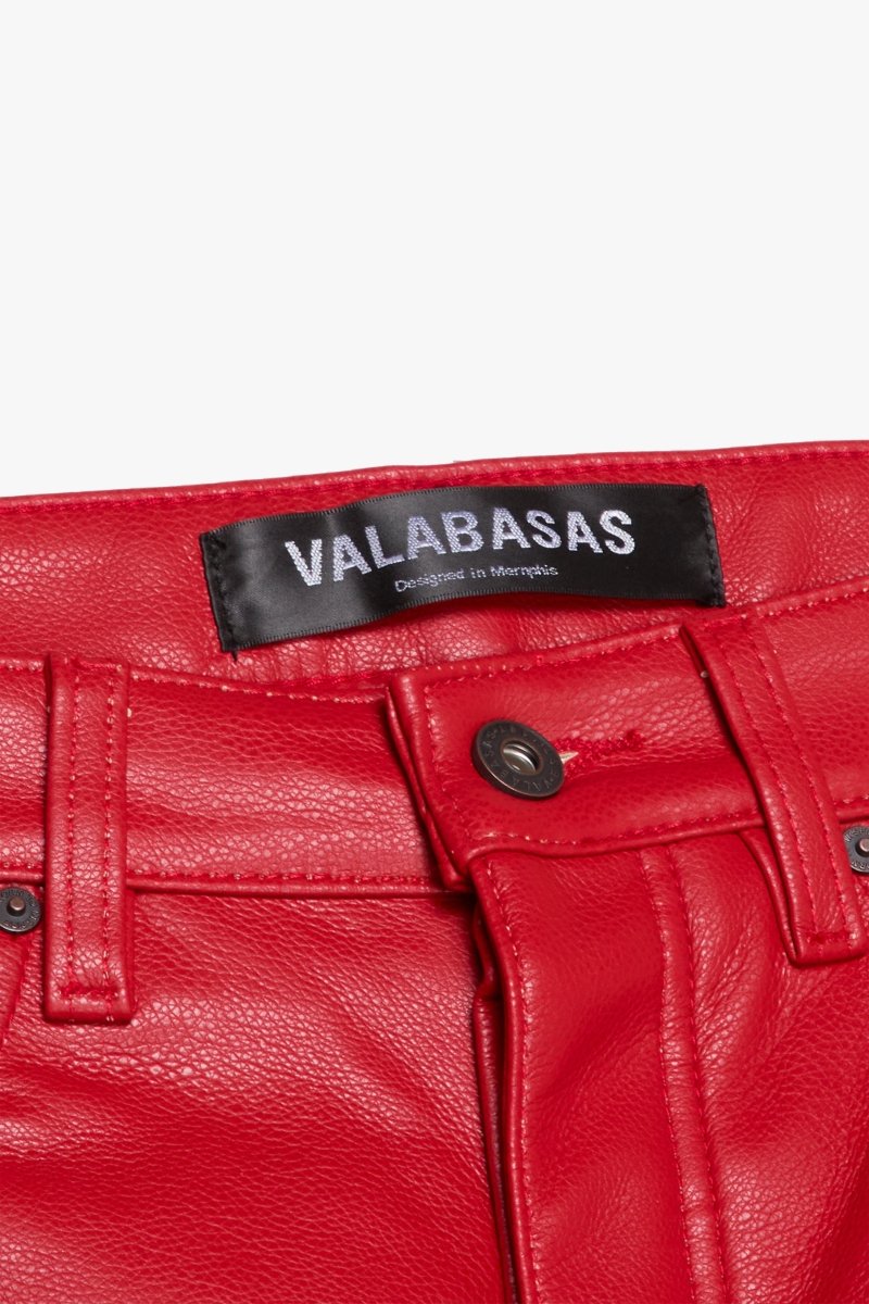 "CITING" SKINNY VEGAN LEATHER JEAN RED