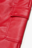 "CITING" SKINNY VEGAN LEATHER JEAN RED