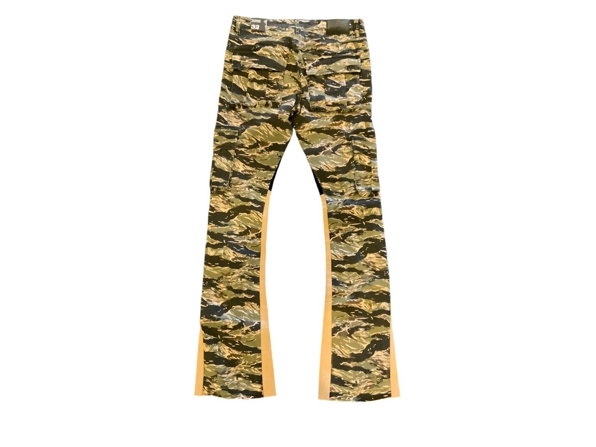"COMMANDER " STACKED FLARE JEAN BLACK YELLOW CAMO