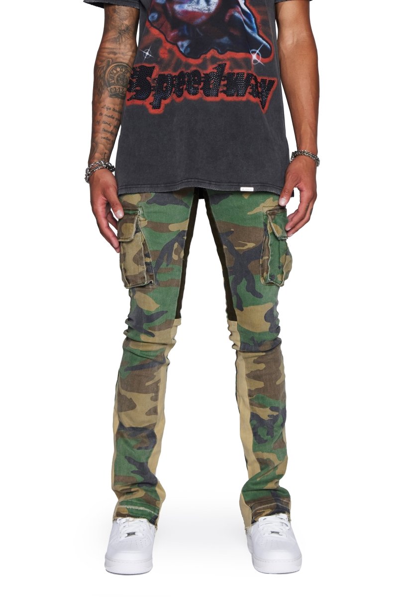 "COMMANDER" STACKED FLARE JEAN FOLIAGE GREEN