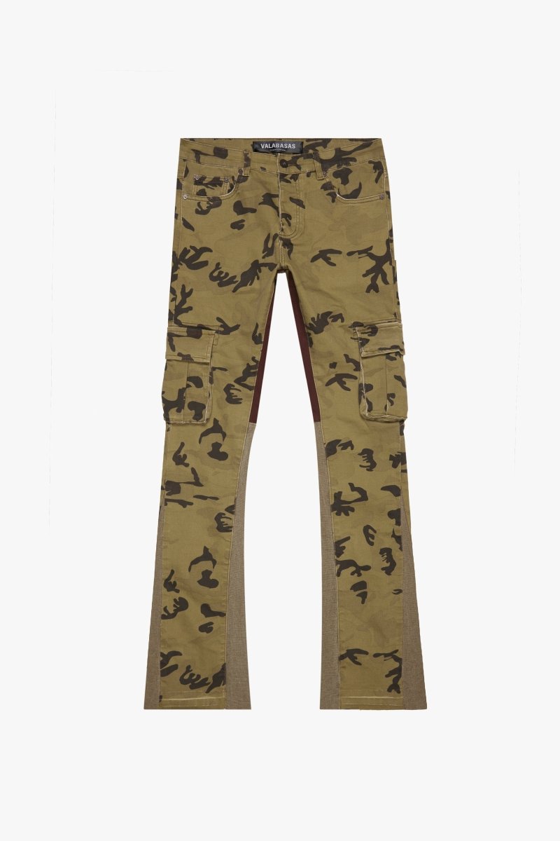 "COMMANDER" STACKED FLARE JEAN GREEN BROWN CAMO