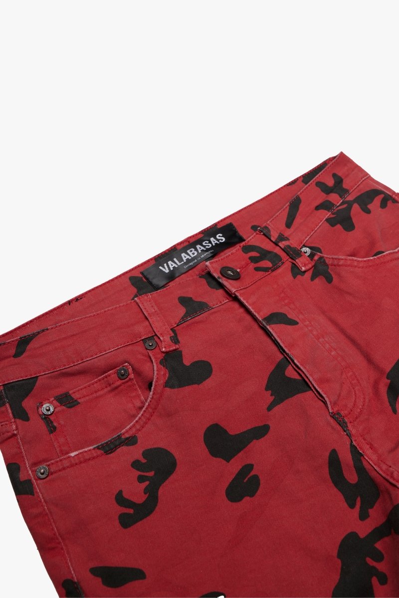 "COMMANDER" STACKED FLARE JEAN RED BLACK CAMO