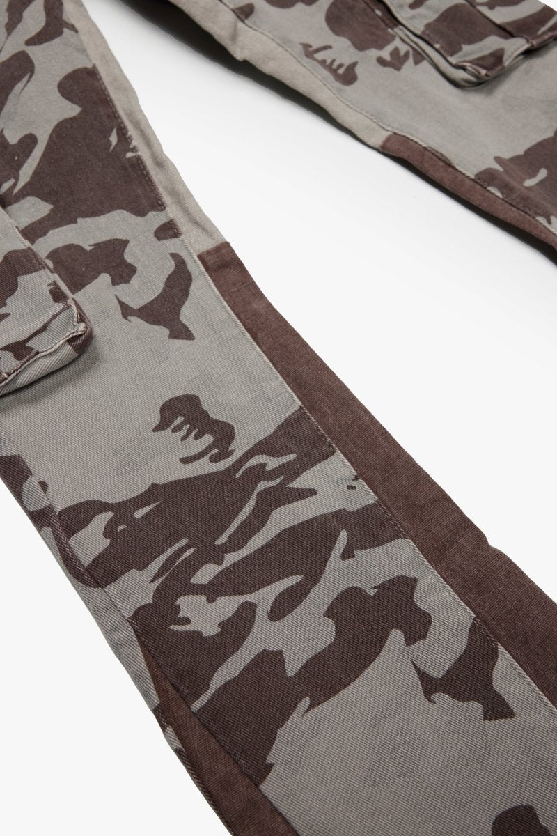 "COURAGE" STACKED FLARE JEAN GREY CAMO