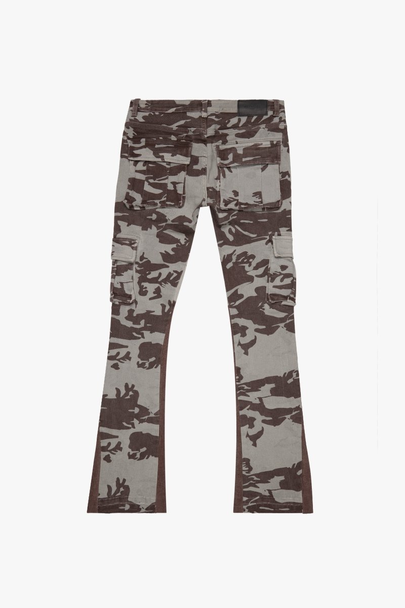 "COURAGE" STACKED FLARE JEAN GREY CAMO