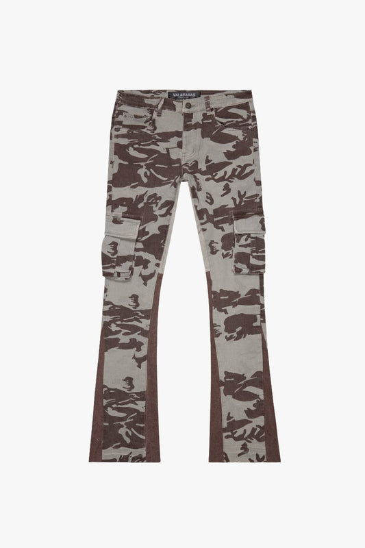 "COURAGE" STACKED FLARE JEAN GREY CAMO