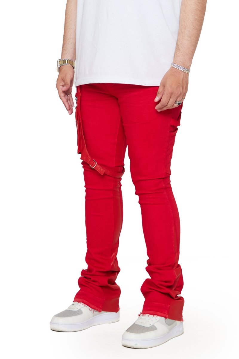 “DAPPER” STACKED FLARE JEAN RED WASHED