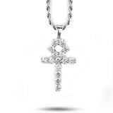 Micro Diamond Ankh Necklace Pendant White Gold & Rope Chain