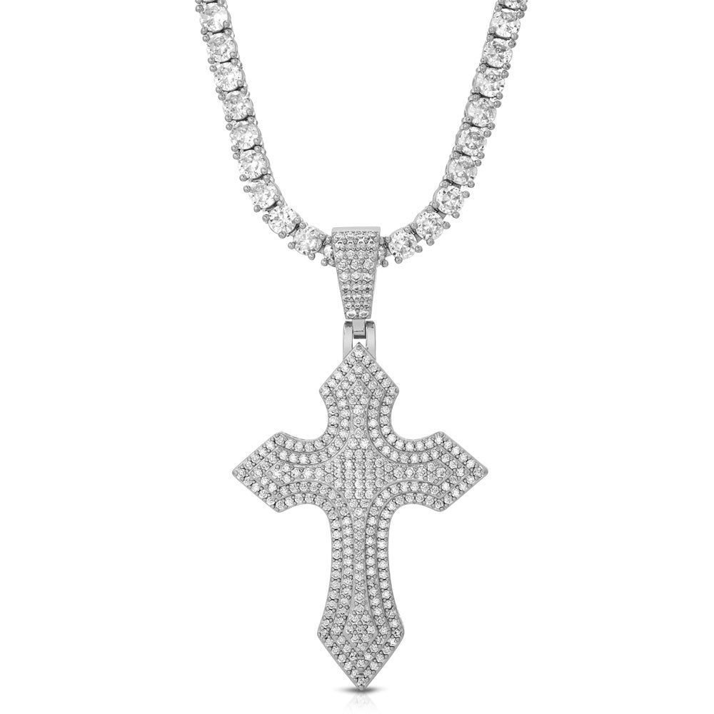 Diamond Royal Cross Necklace Pendant & Tennis Chain