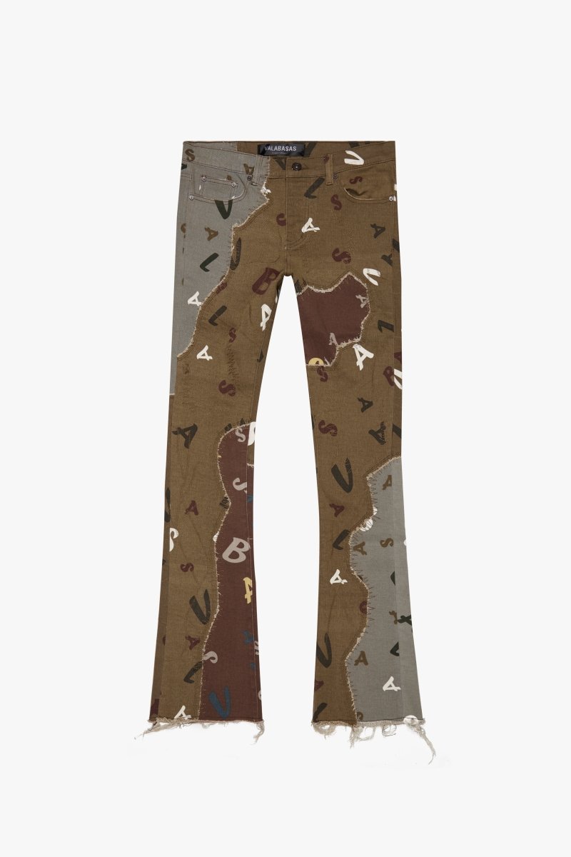 "DISTRACTED" STACKED FLARE JEAN BLUE-OLIVE