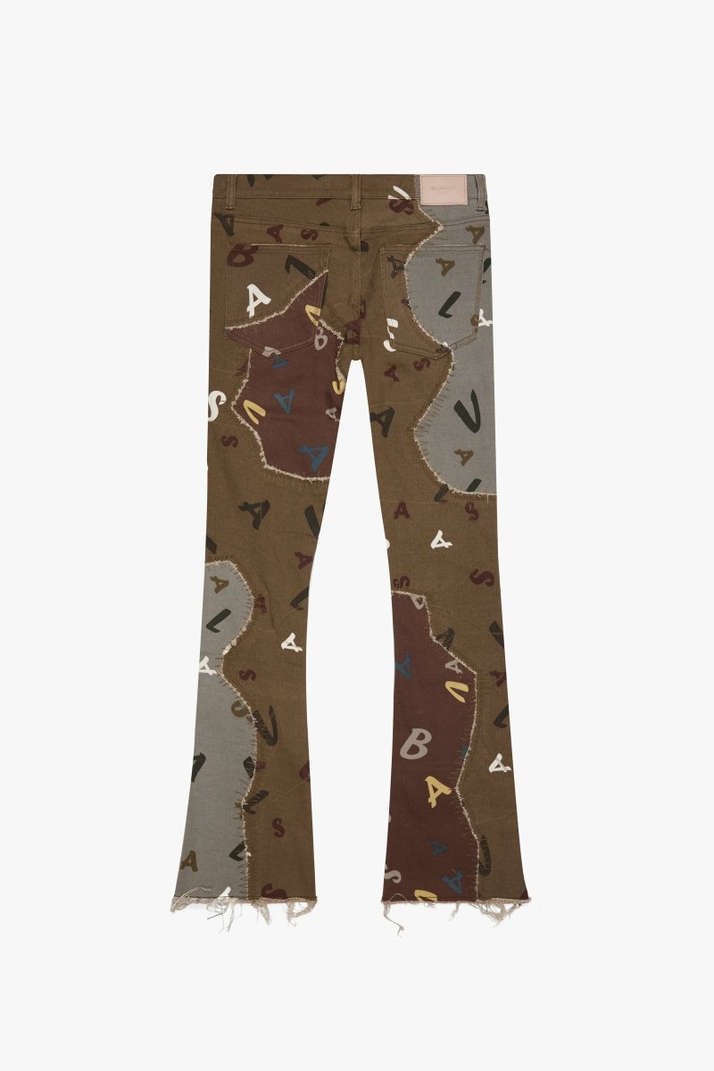 "DISTRACTED" STACKED FLARE JEAN BLUE-OLIVE