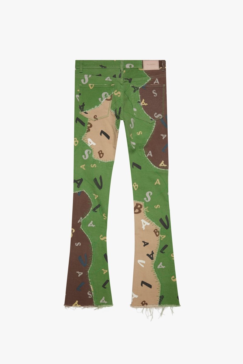 "DISTRACTED" STACKED FLARE JEAN KHAKI-LIME