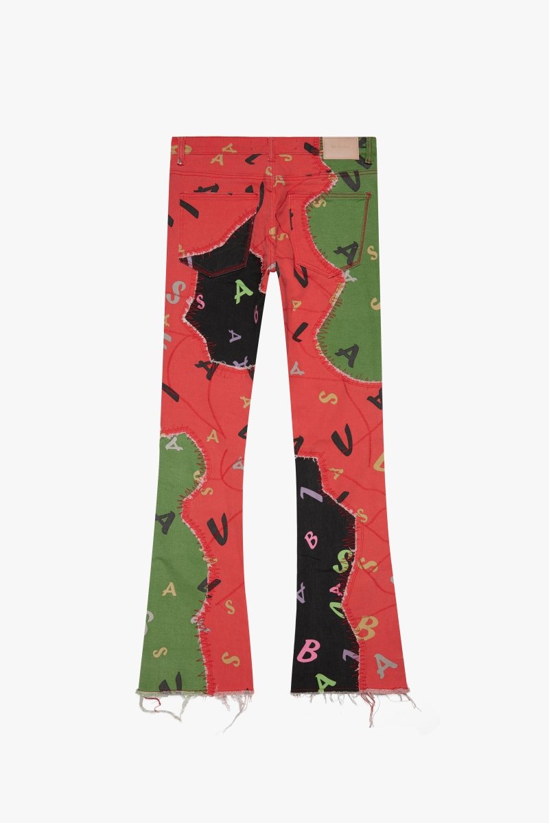 "DISTRACTED" STACKED FLARE JEAN LIME-RED