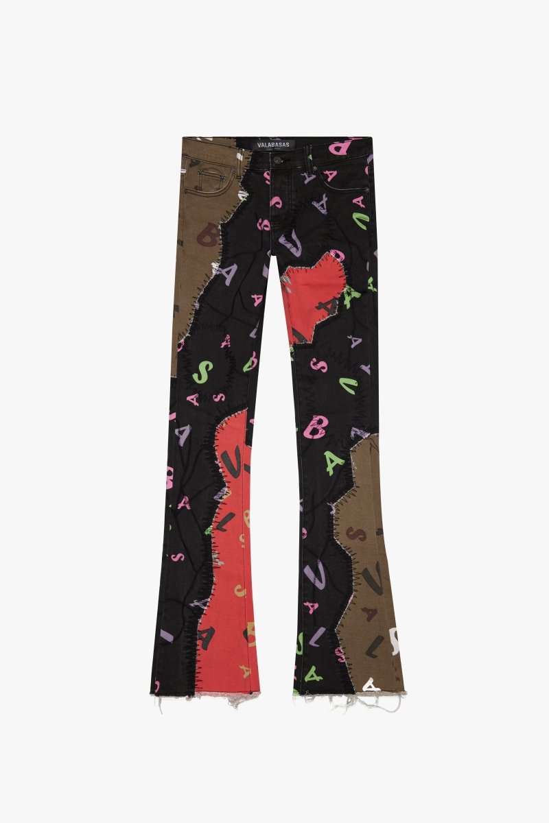 "DISTRACTED" STACKED FLARE JEAN OLIVE-BLACK