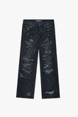 "DISTRESSED" BAGGY DENIM JEAN DIRTY DARK BLUE