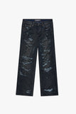 "DISTRESSED" BAGGY DENIM JEAN DIRTY DARK BLUE
