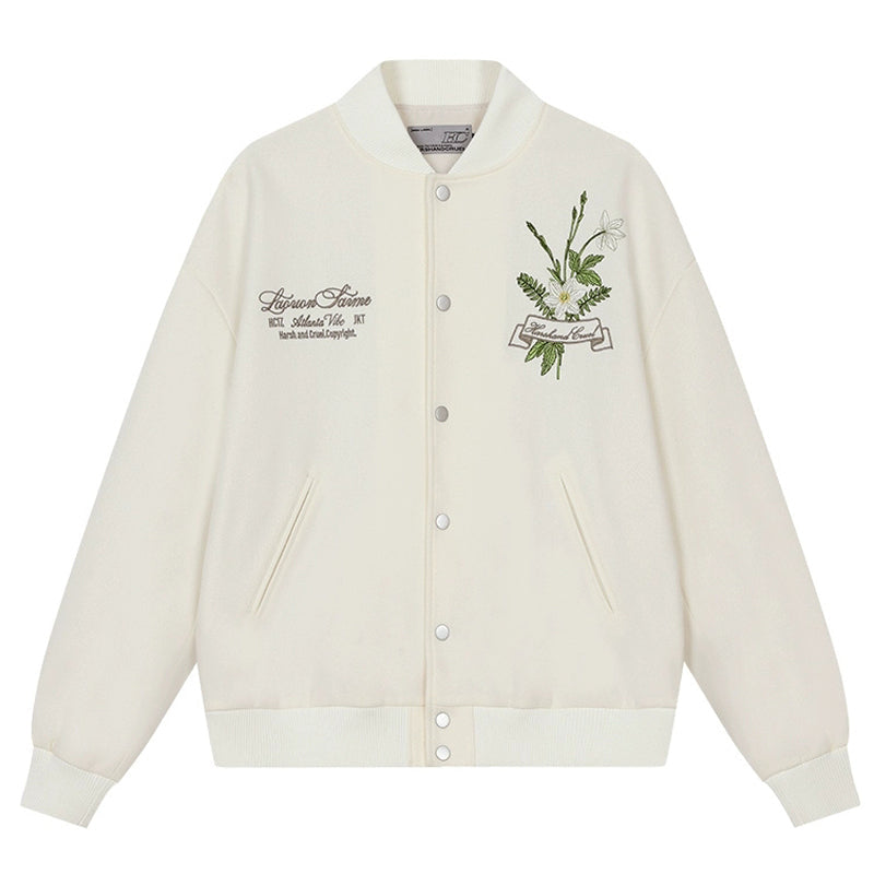 Floral Script Embroidery Varsity Jacket
