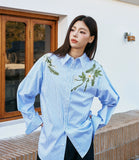 Striped Embroidered Casual Shirt Jacket