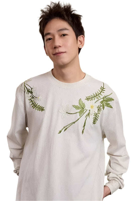 Botanical Embroidery Long Sleeve Tee