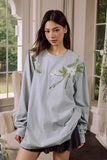 Floral Embroidered Oversized Long Sleeve Tee