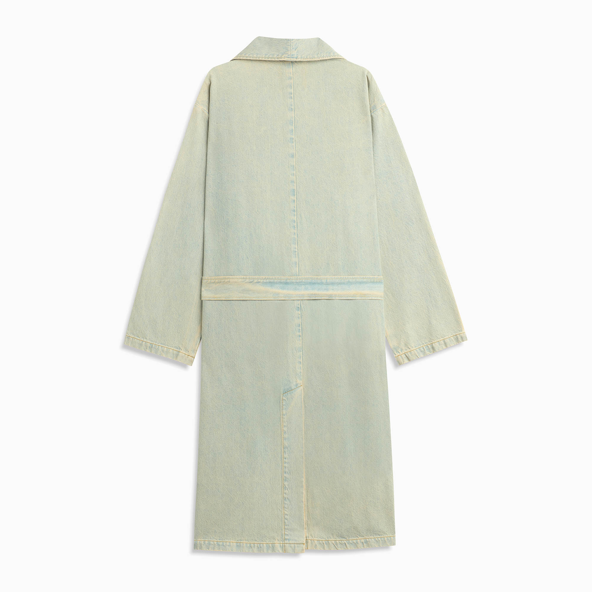 denim robe coat / blue stone wash