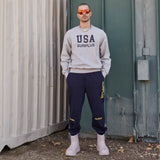 USA surplus crewneck / heather grey + black