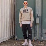 USA surplus crewneck / washed olive + black