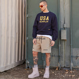 USA surplus crewneck / navy + yellow