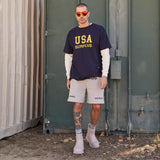 USA surplus tee / navy + yellow