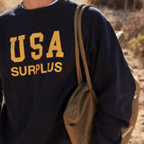 USA surplus crewneck / navy + yellow