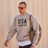 USA surplus crewneck / heather grey + black
