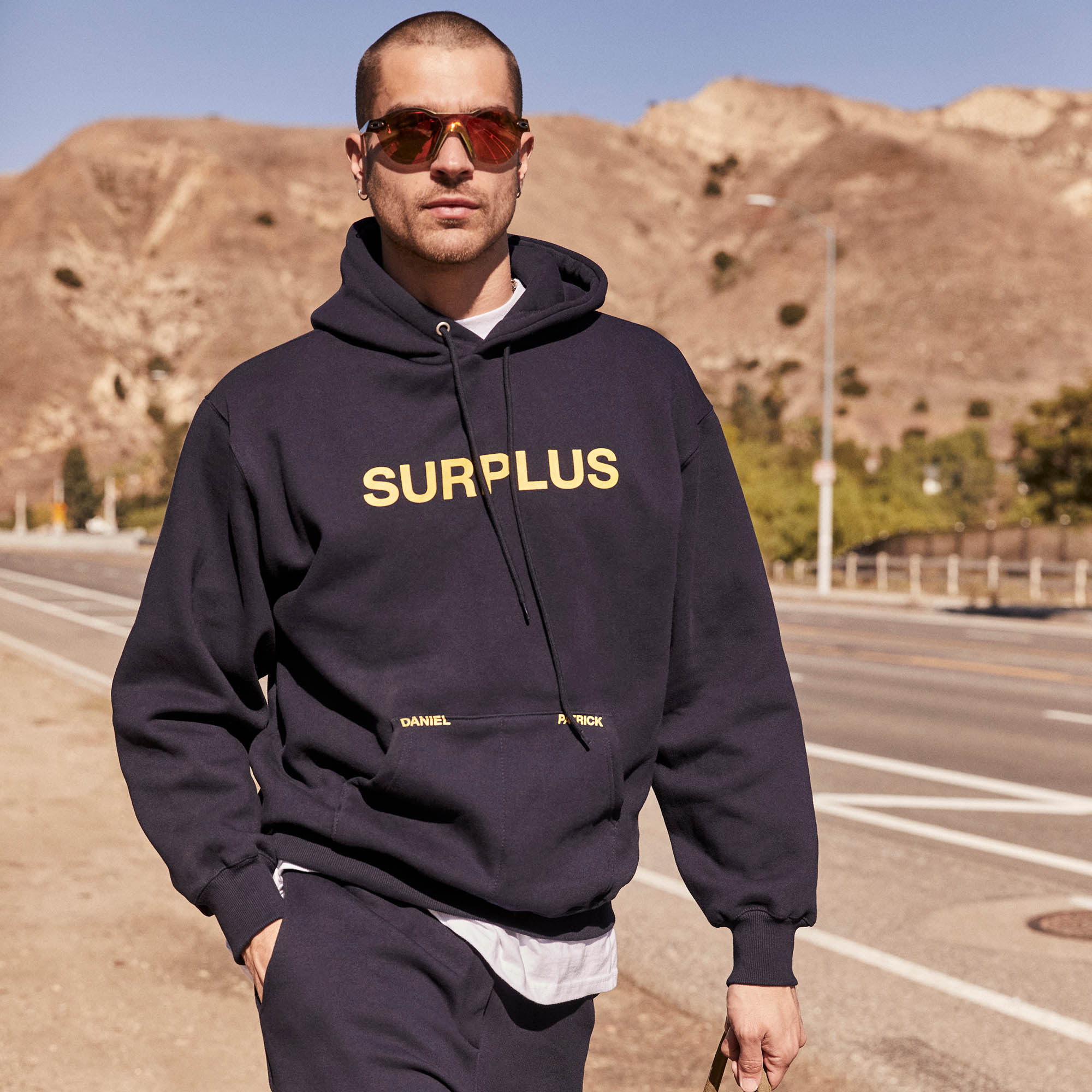 surplus logo hoodie / navy + yellow