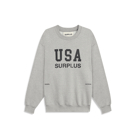USA surplus crewneck / heather grey + black