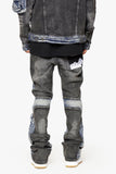 "DUAL SOLDIER" STACKED FLARE JEANS BLACK BLUE