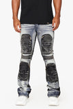 "DUAL SOLDIER" STACKED FLARE JEANS BLUE BLACK WASH
