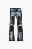 "DUAL SOLDIER" STACKED FLARE JEANS BLUE BLACK WASH