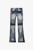 "DUAL SOLDIER" STACKED FLARE JEANS BLUE BLACK WASH