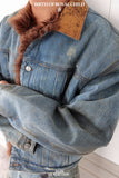 Dirty-Washed Furry Denim Jacket